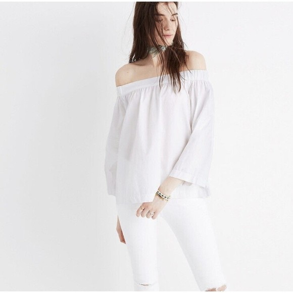Madewell Clean Off the Shoulder White Shirt Blouse Women’s XXS Cotton - Picture 6 of 11